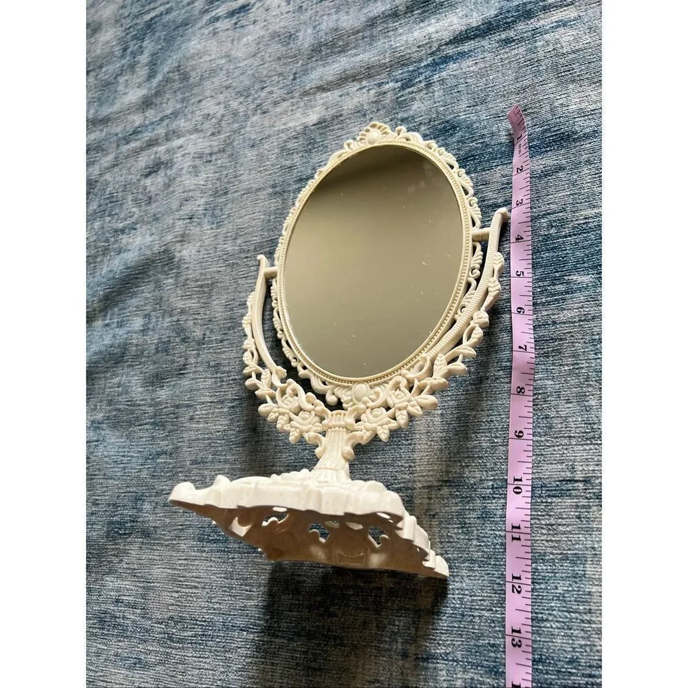 NIB! Cream Beige Vintage Style Scroll Ornate Style Tabletop Vanity Mirror